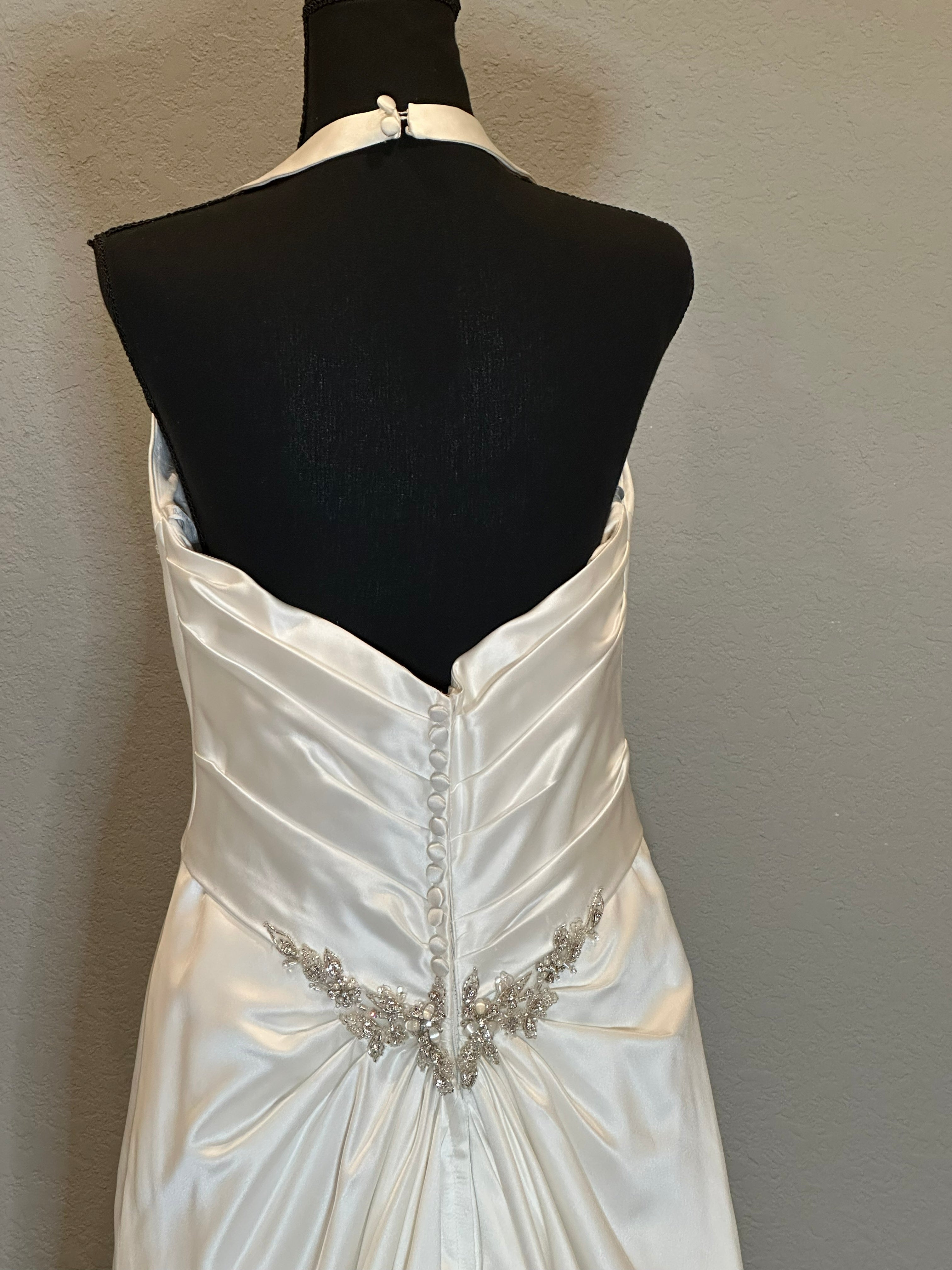 Impression Satin Halter Wedding Dress with Plunging Neckline & Beaded Waist Detail SIZE 12