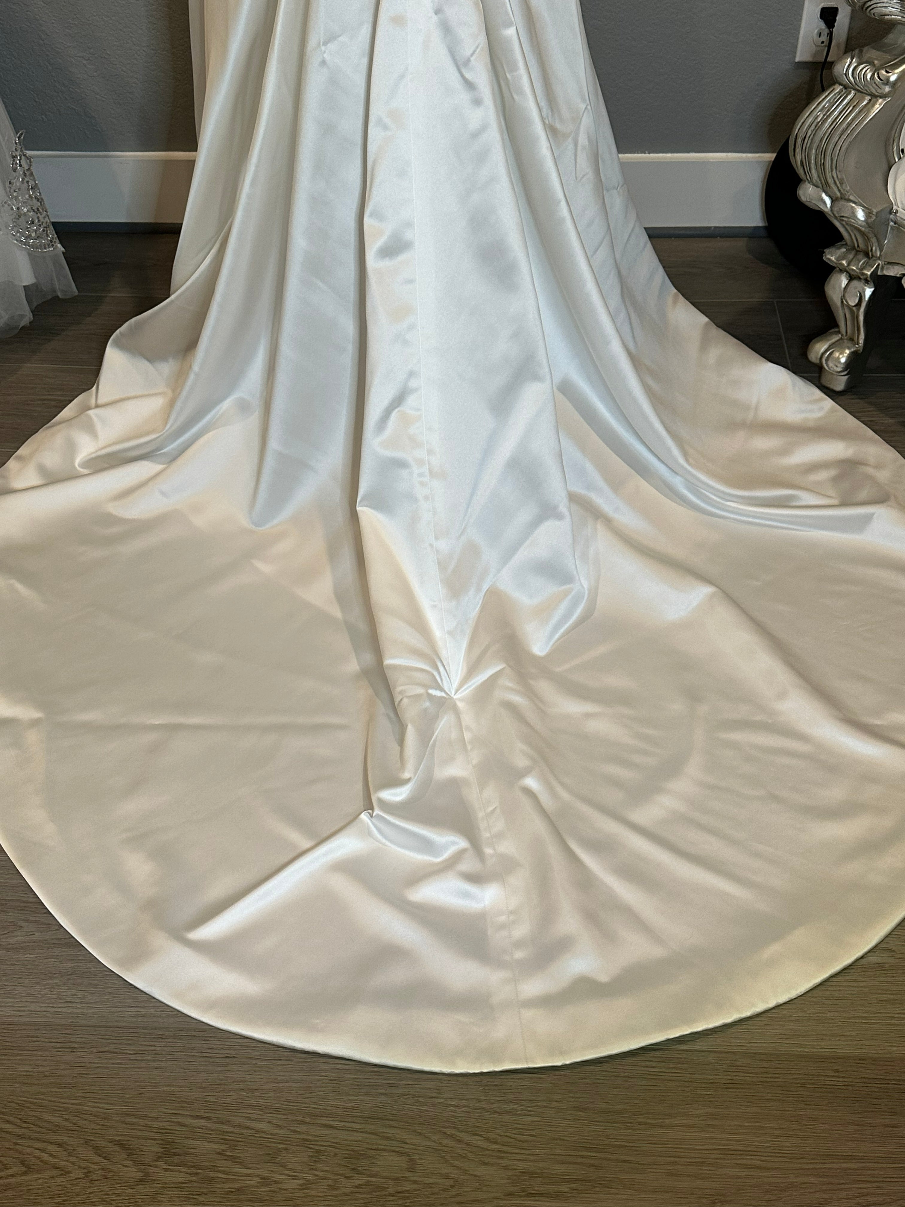 Impression Satin Halter Wedding Dress with Plunging Neckline & Beaded Waist Detail SIZE 12