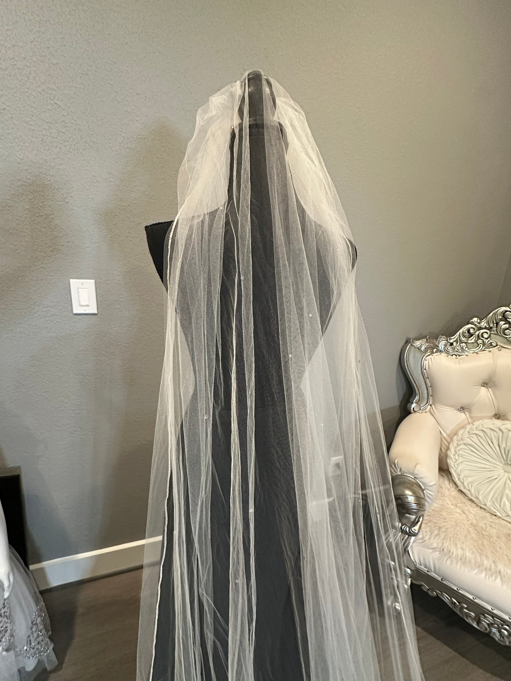 Ivory Cathedral Length Wedding Veil with Blusher & Crystal Detail – Soft Tulle Bridal Veil