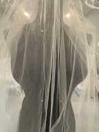 Ivory Cathedral Length Wedding Veil with Blusher & Crystal Detail – Soft Tulle Bridal Veil