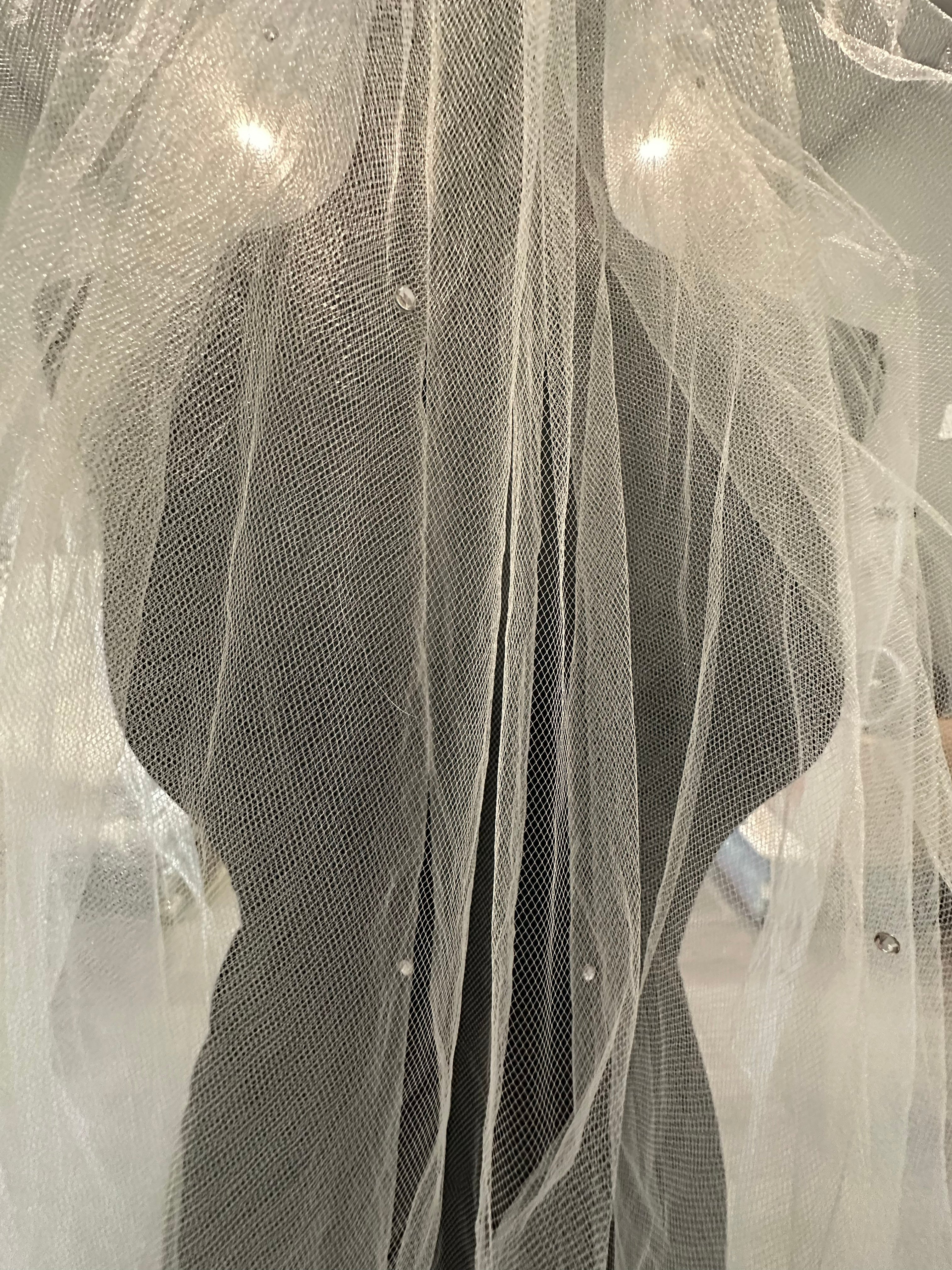 Ivory Cathedral Length Wedding Veil with Blusher & Crystal Detail – Soft Tulle Bridal Veil