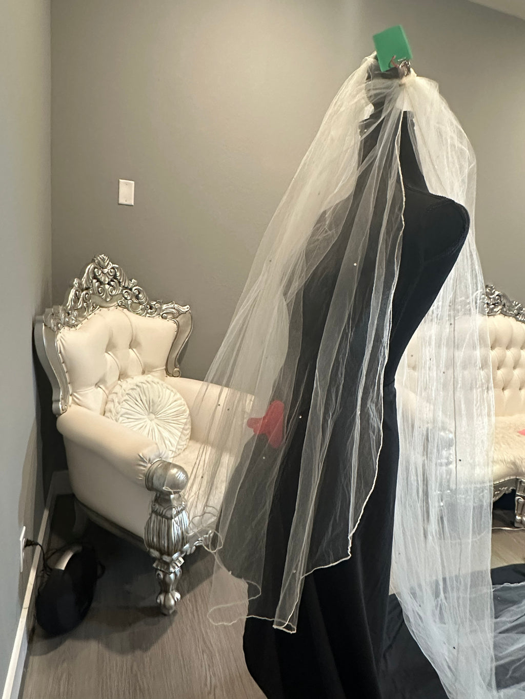 Ivory Cathedral Length Wedding Veil with Blusher & Crystal Detail – Soft Tulle Bridal Veil