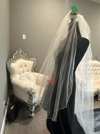 Ivory Cathedral Length Wedding Veil with Blusher & Crystal Detail – Soft Tulle Bridal Veil