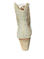 Betsey Johnson Pearl & Rhinestone Embellished Bridal Boots – Ivory Western Glam Heels- SIZE 6.5