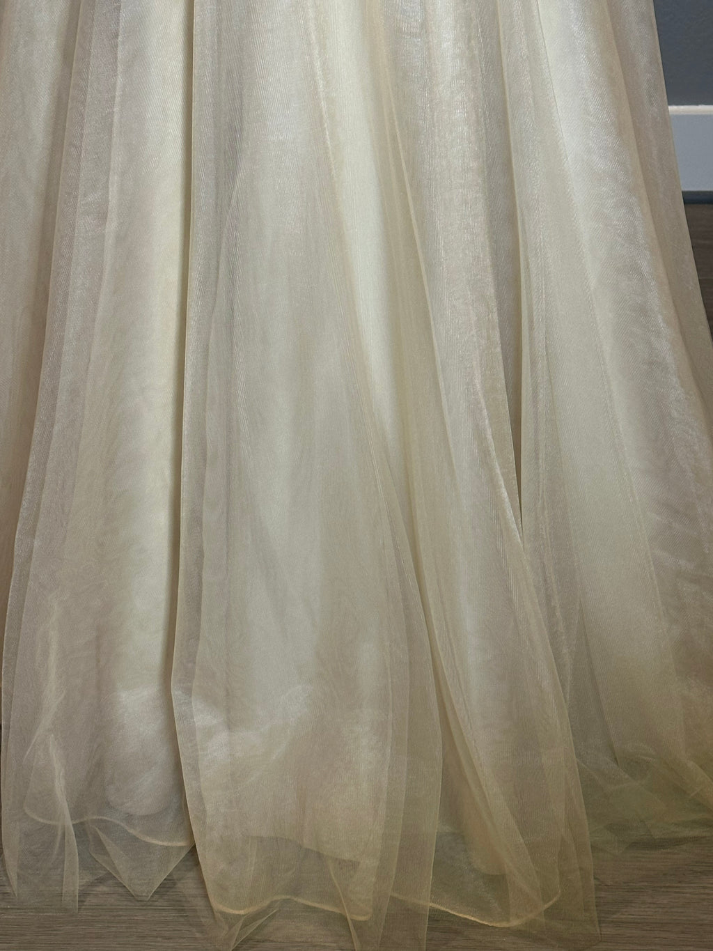 JJ’s House Long Sleeve Lace A-Line Wedding Dress with Illusion Back & Train SIZE 10