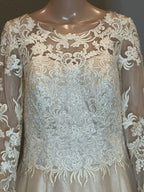 JJ’s House Long Sleeve Lace A-Line Wedding Dress with Illusion Back & Train SIZE 10