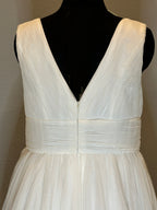 JJ’s House Chiffon High-Low Wedding Dress – V Neck, Open Back, Flowing Skirt- SIZE  16