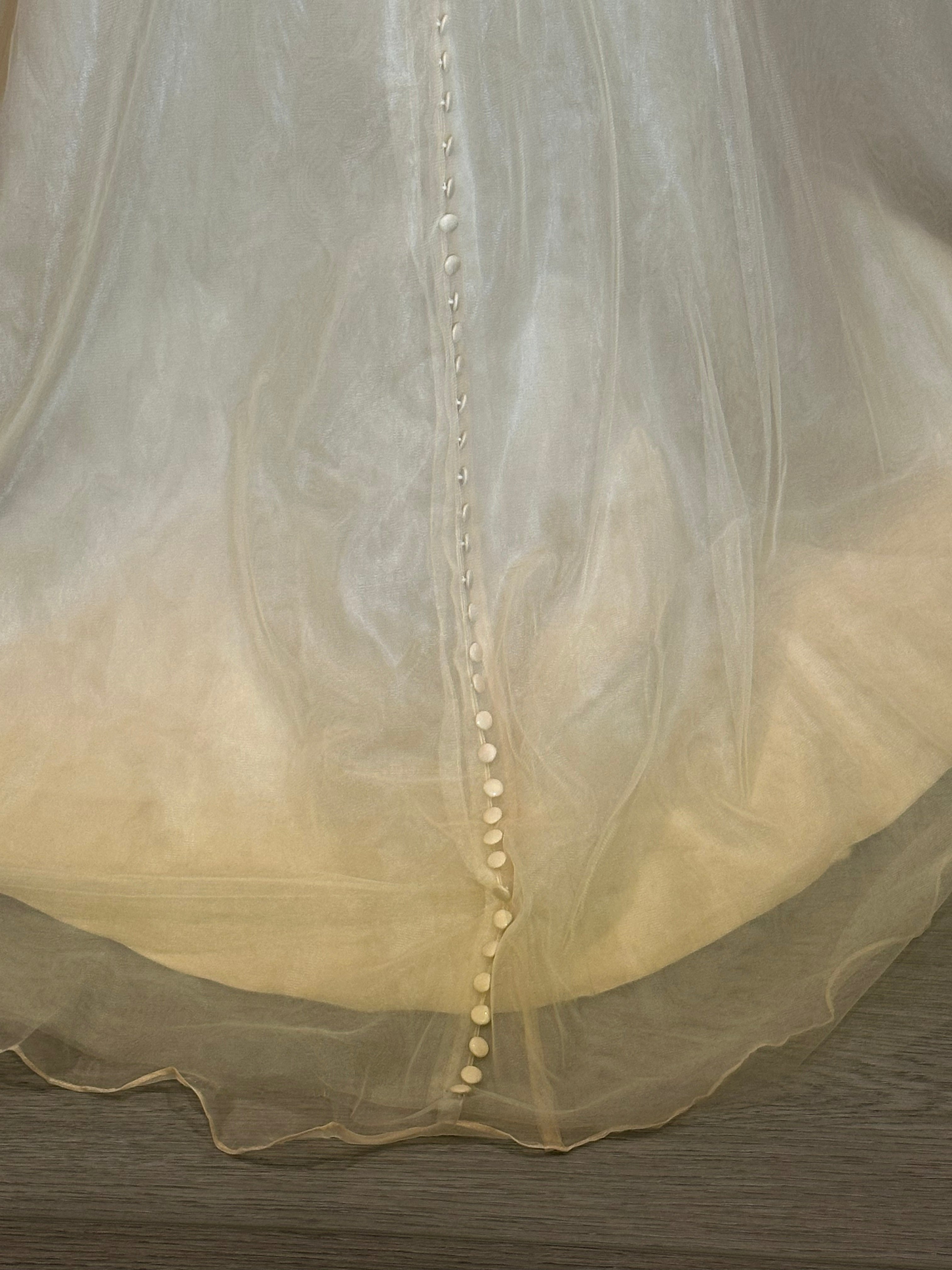 JJ’s House Long Sleeve Lace A-Line Wedding Dress with Illusion Back & Train SIZE 10