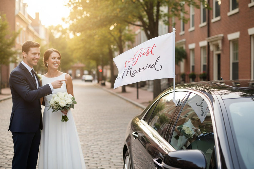 His & Hers “Just Married” Wedding Car Flag