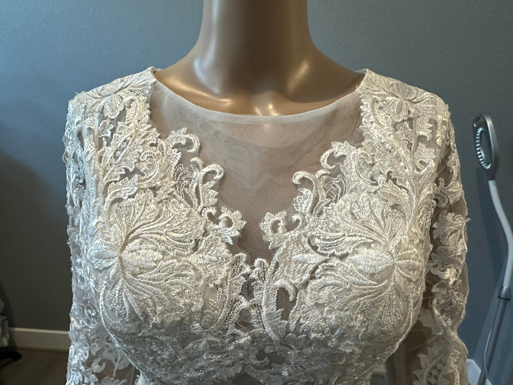 Custom Fitted Sheath Illusion Neckline Bridal Gown- SIZE 4