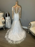 Illusion Long Sleeve Lace Mermaid Wedding Dress with Sheer Back & Scalloped Train SIZE 12