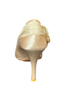 Badgley Mischka Vero Cuoio Champagne Satin Heels – Crystal Embellished Peep Toe Pumps- SIZE 10