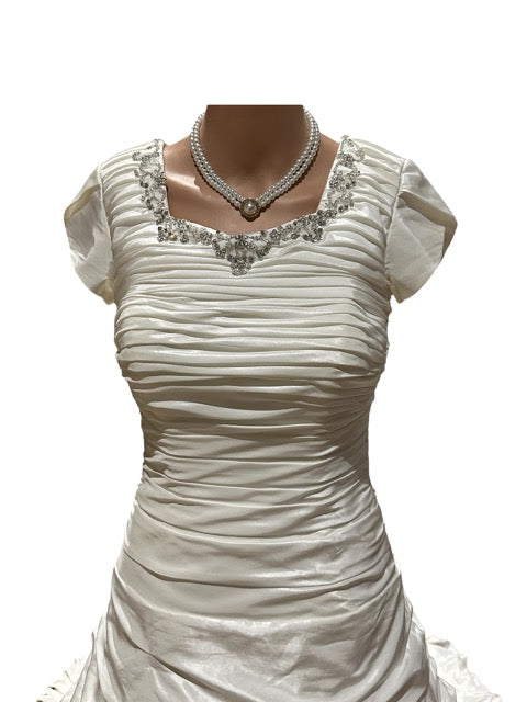Maggie Sottero Ruched Taffeta Fit & Flare Wedding Dress with Corset Back SIZE 10