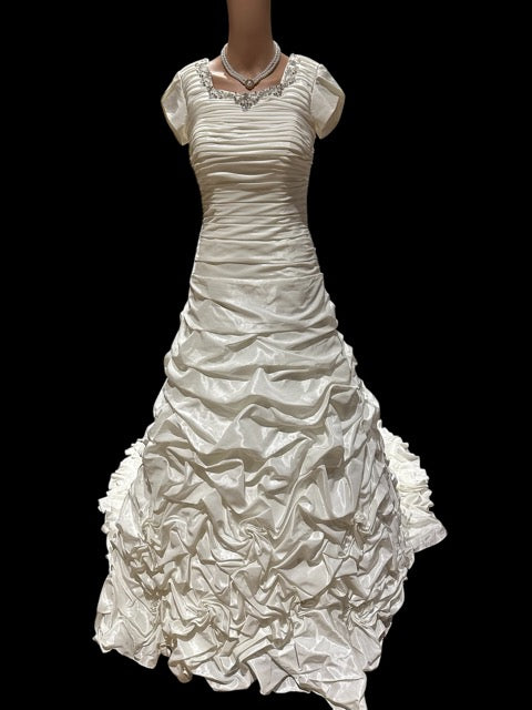 Maggie Sottero Ruched Taffeta Fit & Flare Wedding Dress with Corset Back SIZE 10