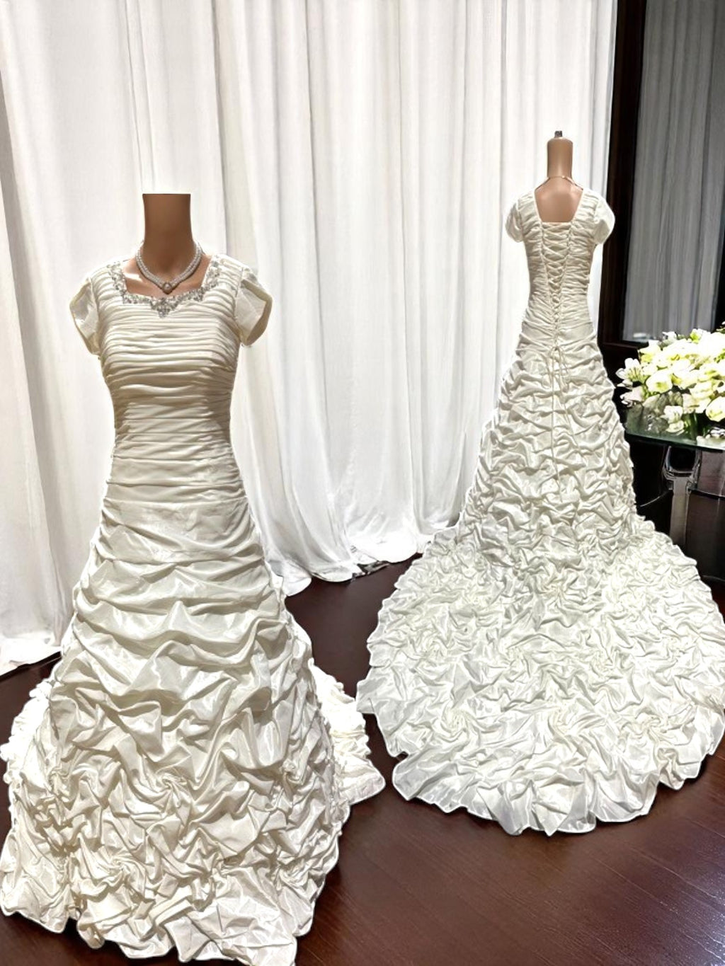 Maggie Sottero Ruched Taffeta Fit & Flare Wedding Dress with Corset Back SIZE 10