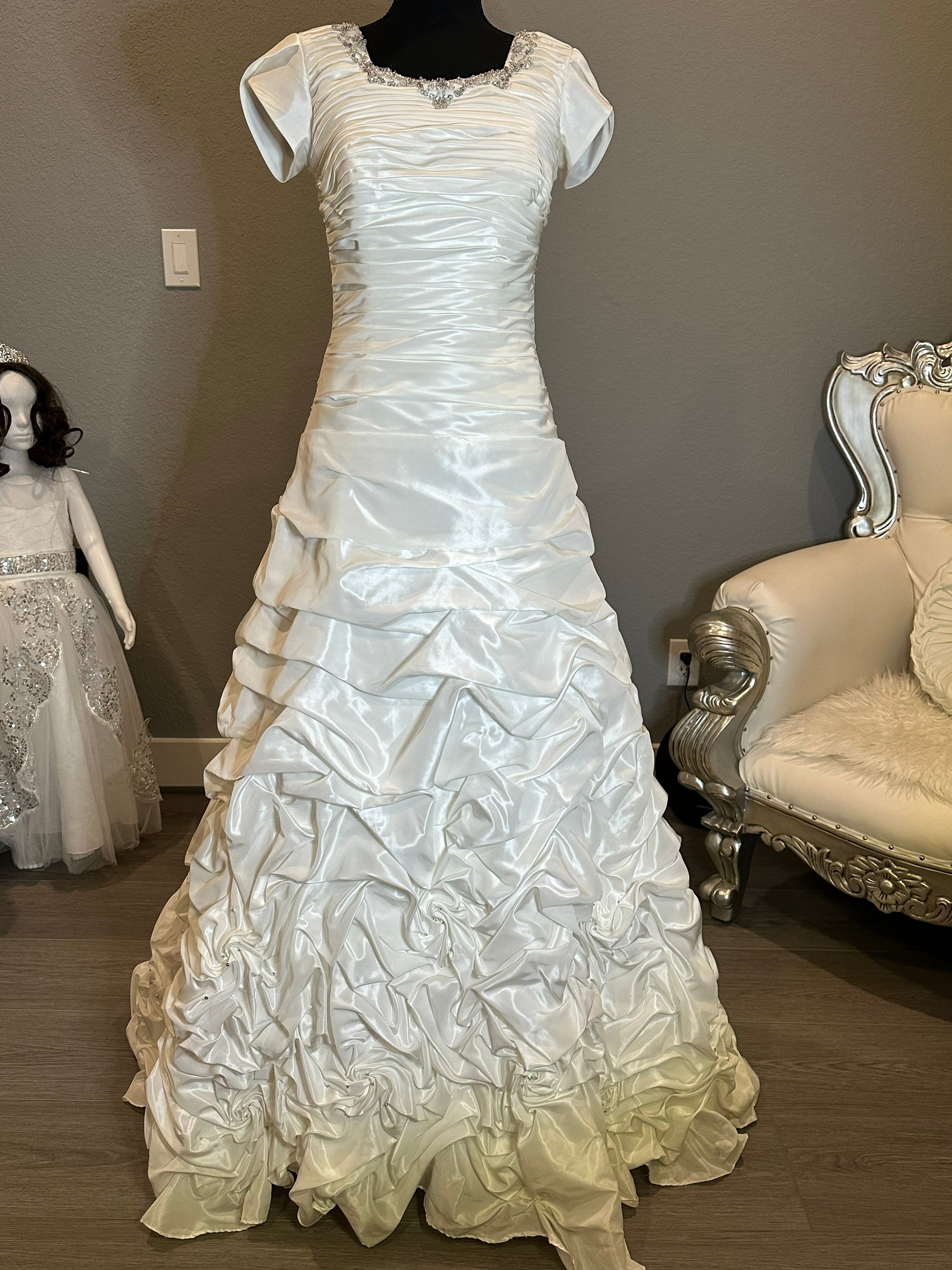 Maggie Sottero Ruched Taffeta Fit & Flare Wedding Dress with Corset Back SIZE 10