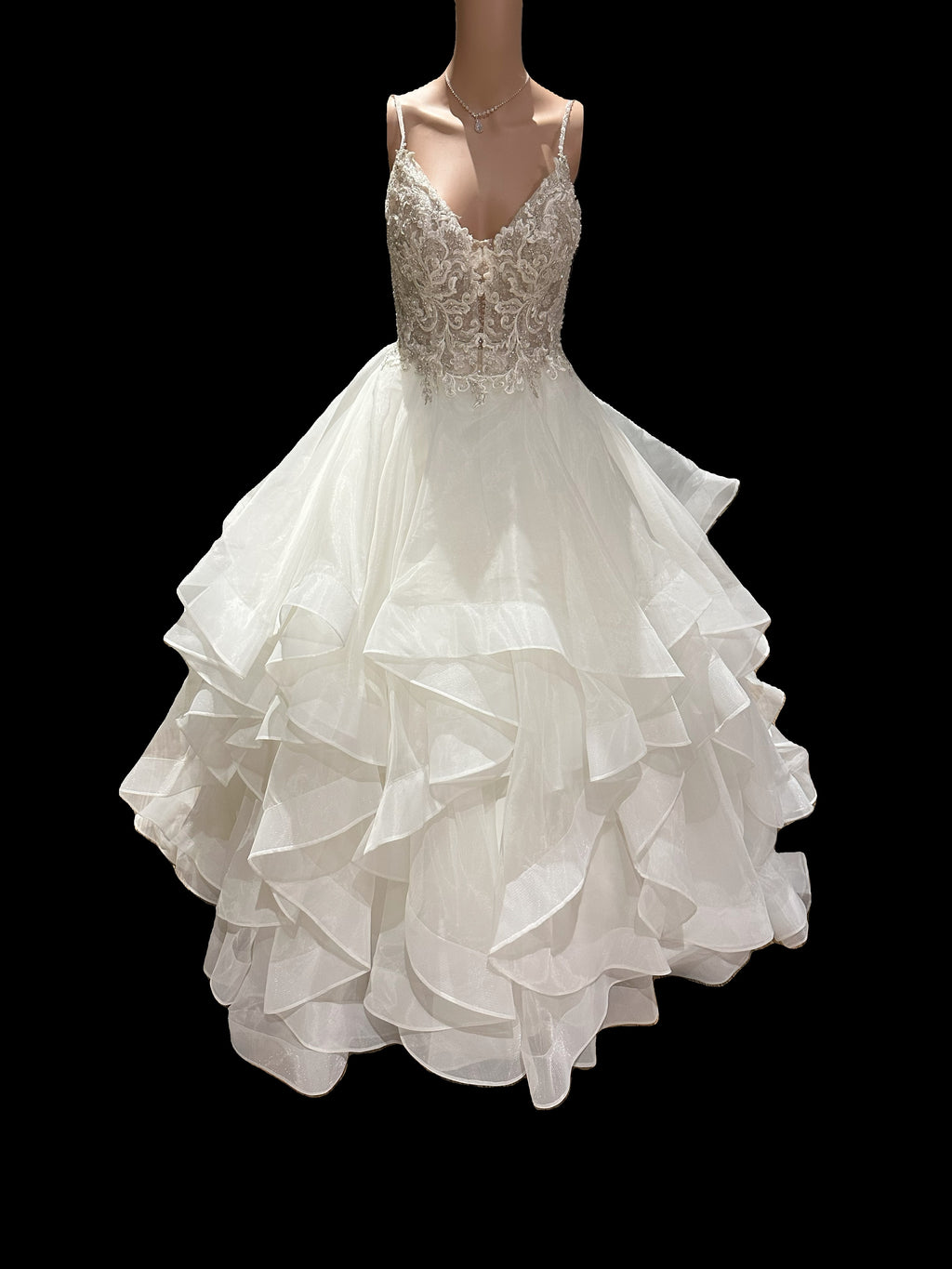 Martin Thornburg Full Ball Gown with V-Neck with Lace and Embroidery SIZE 6