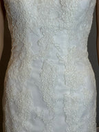 Martina Liana Lace Mermaid Wedding Dress – V Neck, Low Back, Button Detail, Ivory- SIZE 2