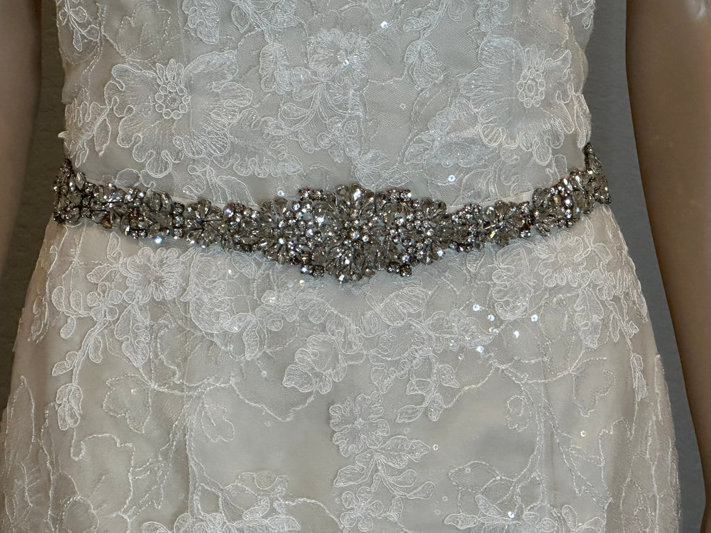 David Tutera Strapless Lace Mermaid Wedding Dress w/ Beaded Belt & Chapel Train SIZE 12
