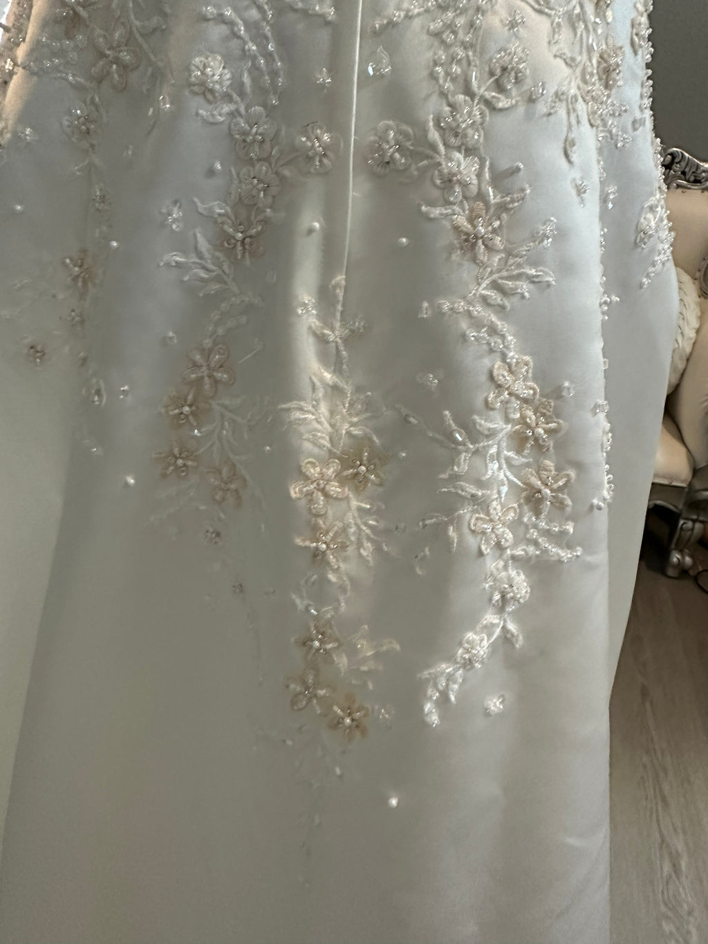 Michaelangelo Collection Ivory A-Line Satin Gown with Beading SIZE 8