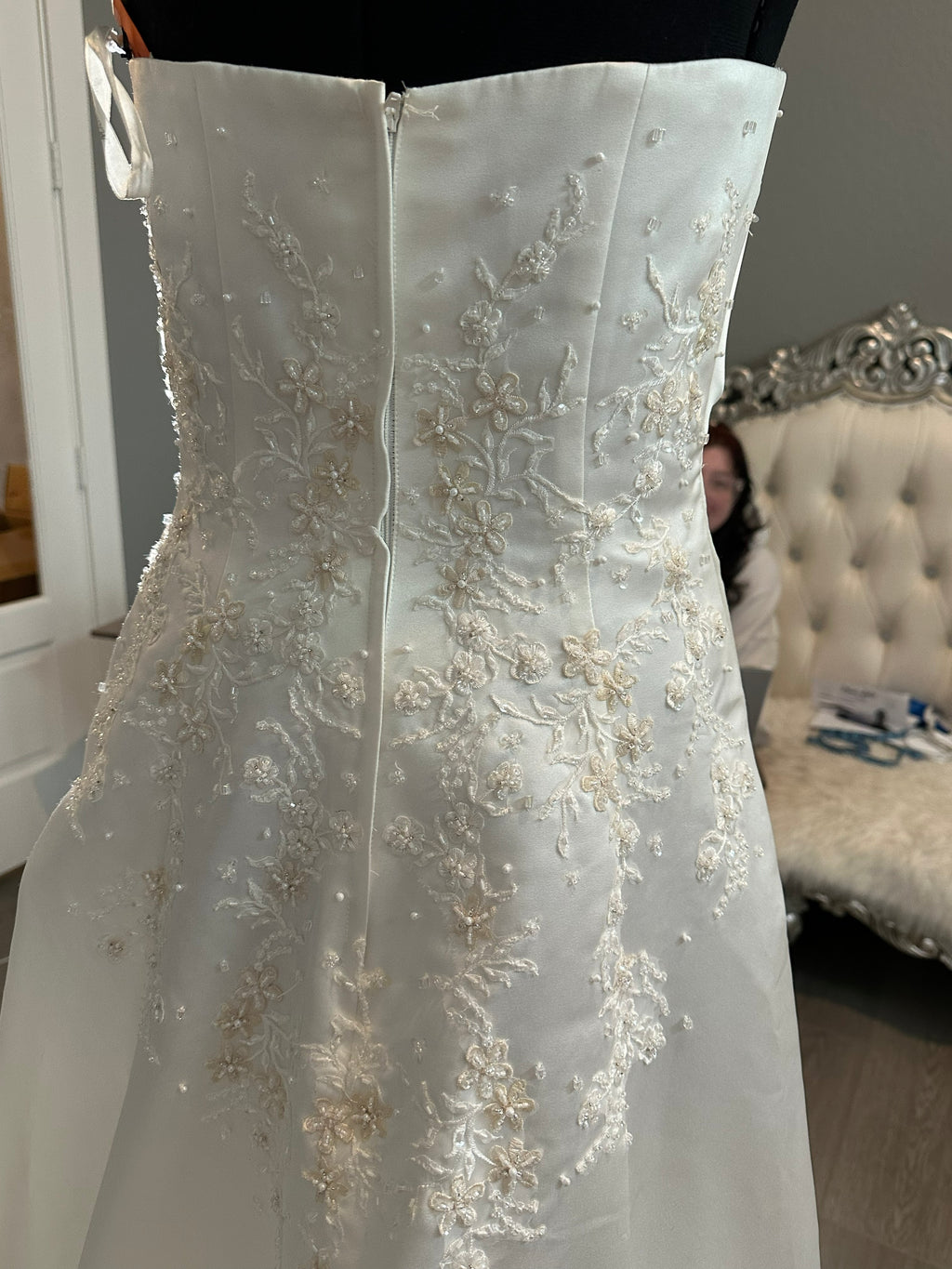 Michaelangelo Collection Ivory A-Line Satin Gown with Beading SIZE 8