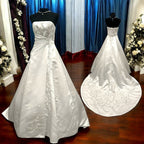 Michaelangelo David’s Bridal Strapless Satin A-Line Wedding Dress w/ Corset Back & Chapel Train SIZE 8
