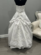Michaelangelo David’s Bridal Strapless Satin A-Line Wedding Dress w/ Corset Back & Chapel Train SIZE 8