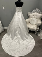 Michaelangelo David’s Bridal Strapless Satin A-Line Wedding Dress w/ Corset Back & Chapel Train SIZE 8
