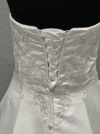 Michaelangelo David’s Bridal Strapless Satin A-Line Wedding Dress w/ Corset Back & Chapel Train SIZE 8