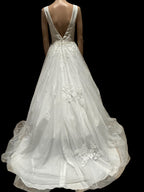 Mikado A-Line Wedding Gown with V-Neck and Crystal Belt/ SIZE 4