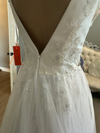 Mikado A-Line Wedding Gown with V-Neck and Crystal Belt/ SIZE 4