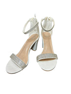 Windsor Rhinestone Block Heel Sandals – White Bridal Ankle Strap Heels- SIZE 8.5