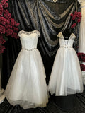 Park Bravo Tea-Length Wedding Dress – Lace Bodice, Illusion Neckline, Tulle Skirt- SIZE 18