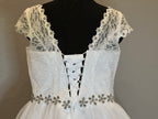 Park Bravo Tea-Length Wedding Dress – Lace Bodice, Illusion Neckline, Tulle Skirt- SIZE 18