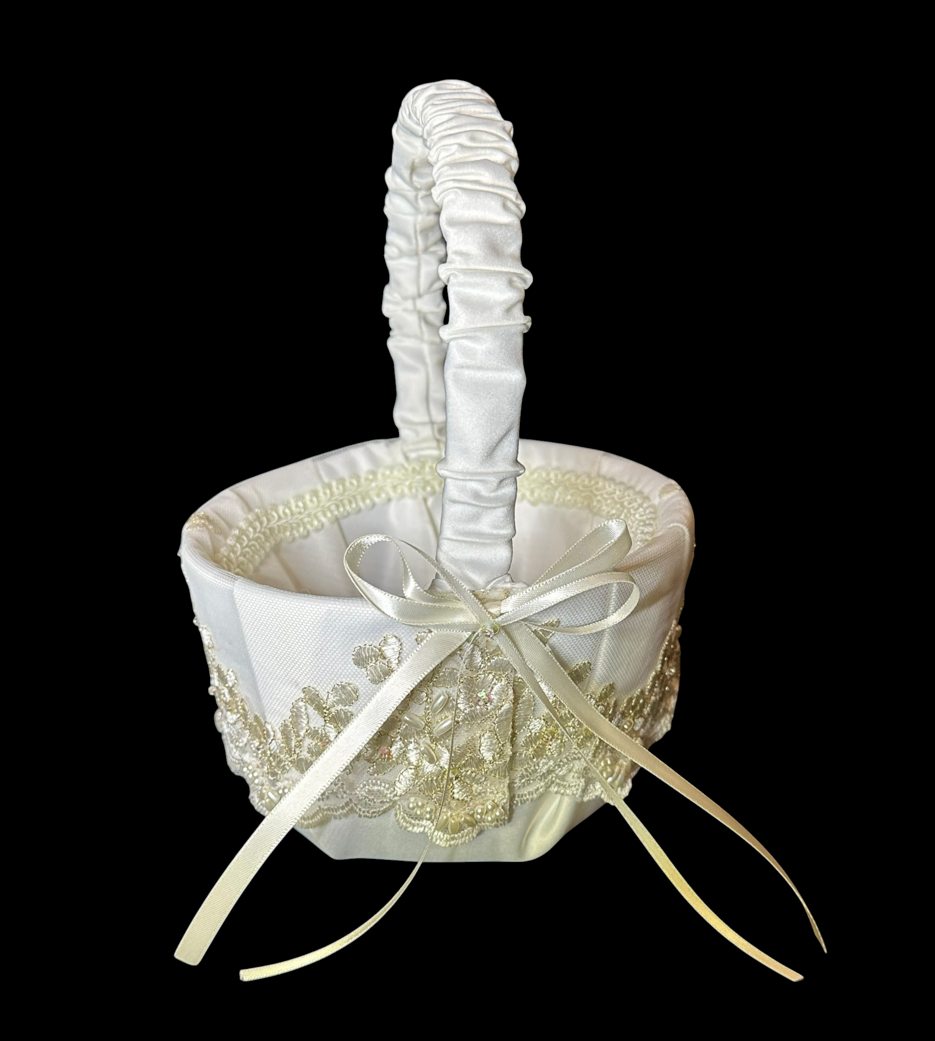 Elegant Lace & Pearl Flower Girl Basket