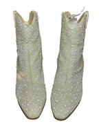 Betsey Johnson Pearl & Rhinestone Embellished Bridal Boots – Ivory Western Glam Heels- SIZE 6.5