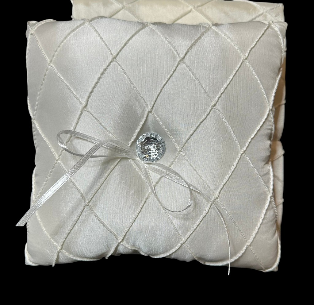 Wilton Ivory Satin Wedding Day Ensemble – Ring Pillow, Flower Girl Basket & Guest Book Set