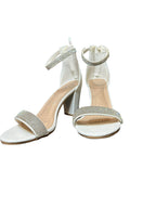Windsor Rhinestone Block Heel Sandals – White Bridal Ankle Strap Heels- SIZE 8.5