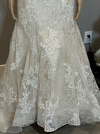 David Tutera Strapless Lace Mermaid Wedding Dress w/ Beaded Belt & Chapel Train SIZE 12