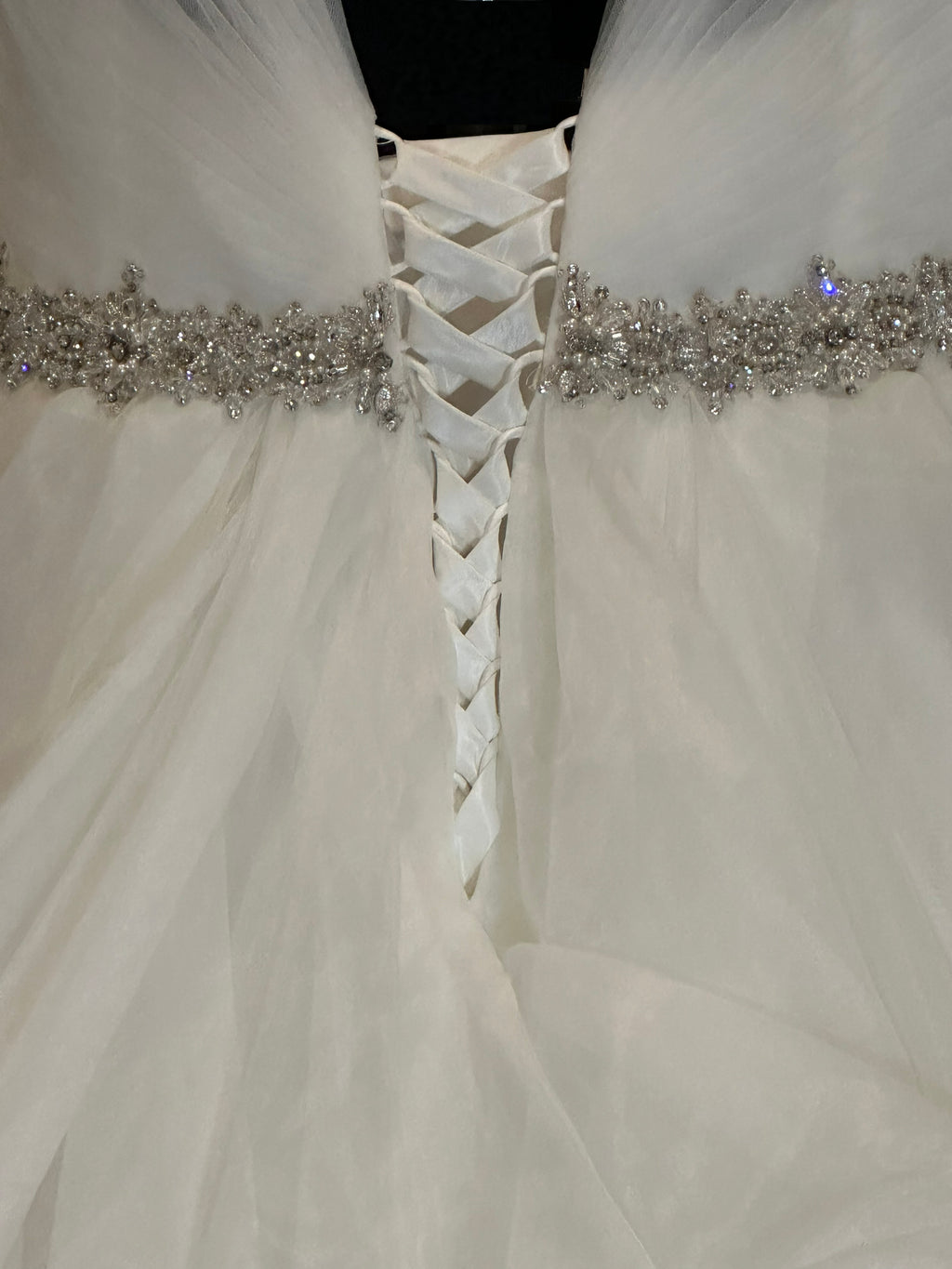 Boutique by Eddy K Wedding Dress – Organza Ruffle Ball Gown, V-Neck, Dramatic Train- SIZE 20