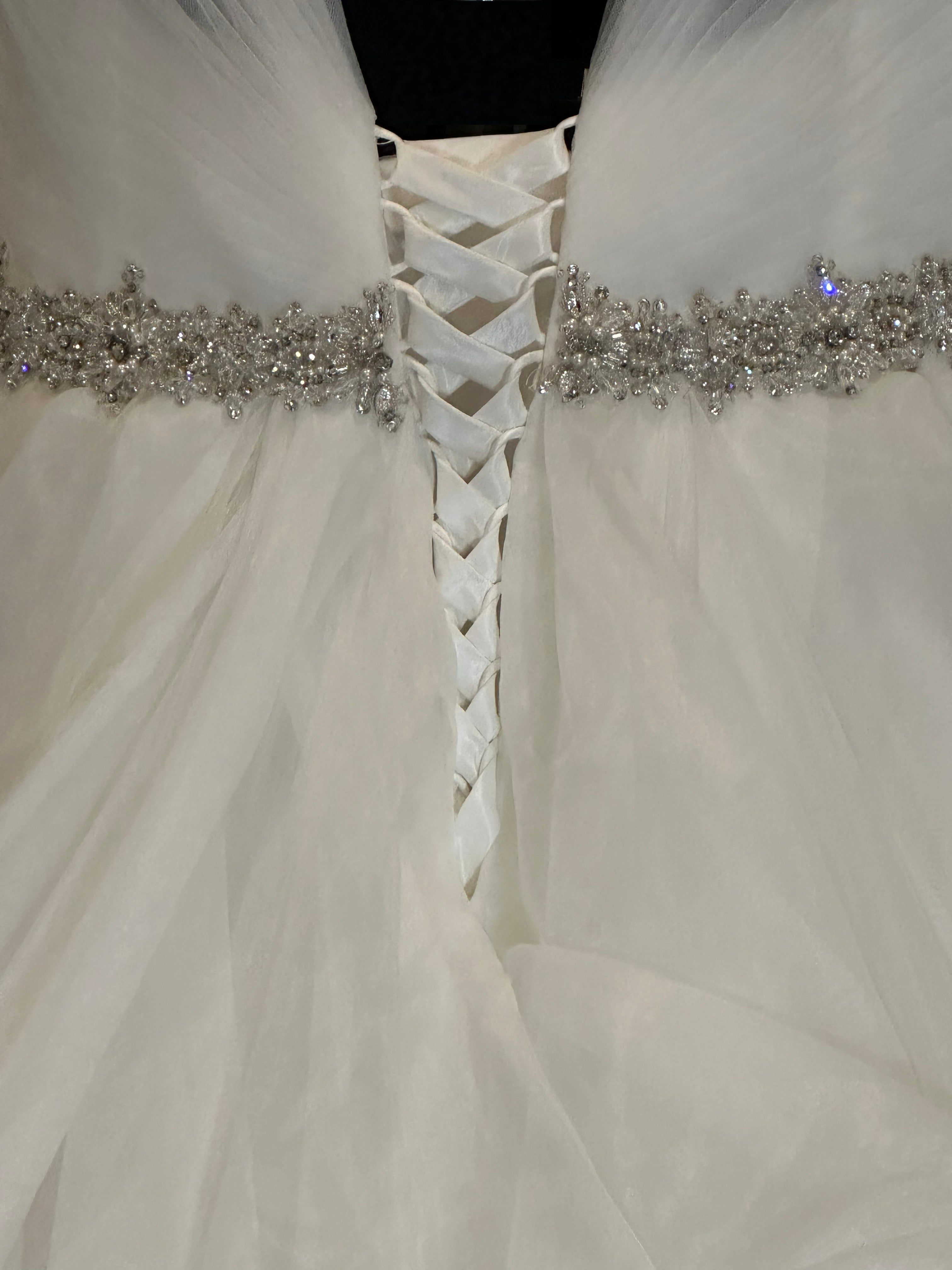Boutique by Eddy K Wedding Dress – Organza Ruffle Ball Gown, V-Neck, Dramatic Train- SIZE 20