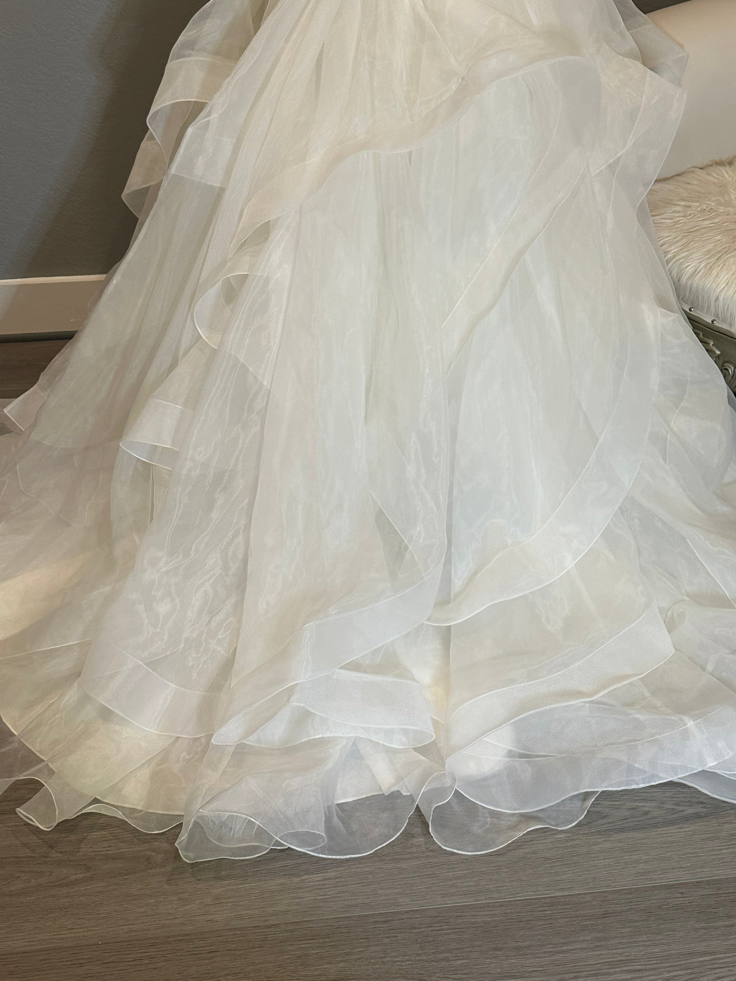 Boutique by Eddy K Wedding Dress – Organza Ruffle Ball Gown, V-Neck, Dramatic Train- SIZE 20