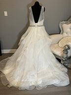 Boutique by Eddy K Wedding Dress – Organza Ruffle Ball Gown, V-Neck, Dramatic Train- SIZE 20
