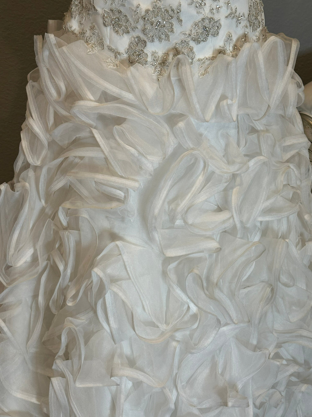 Christina Wu Strapless Wedding Dress – Beaded Bodice, Ruffle Ball Gown, Lace-Up Back- SIZE 10