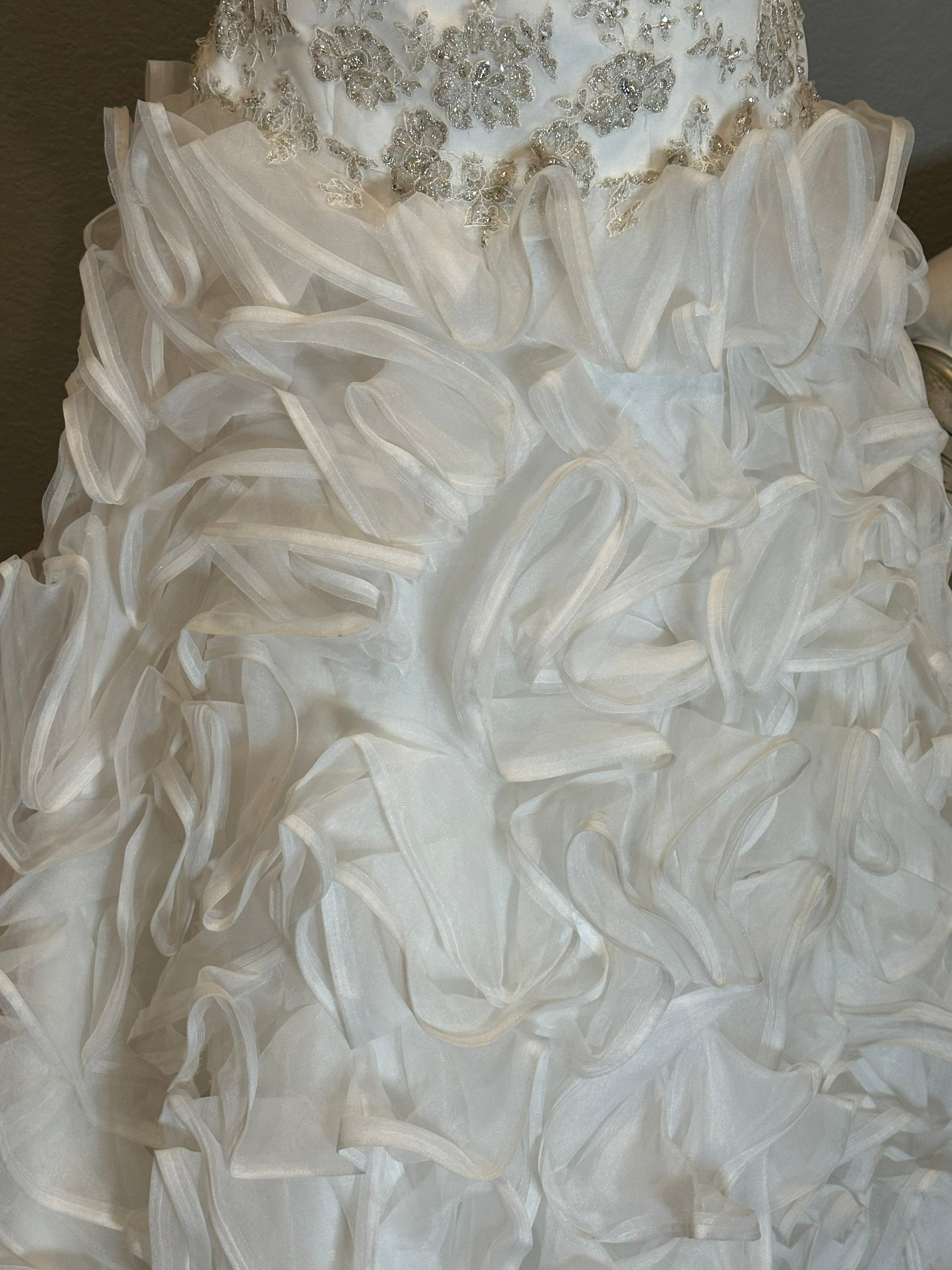 Christina Wu Strapless Wedding Dress – Beaded Bodice, Ruffle Ball Gown, Lace-Up Back- SIZE 10