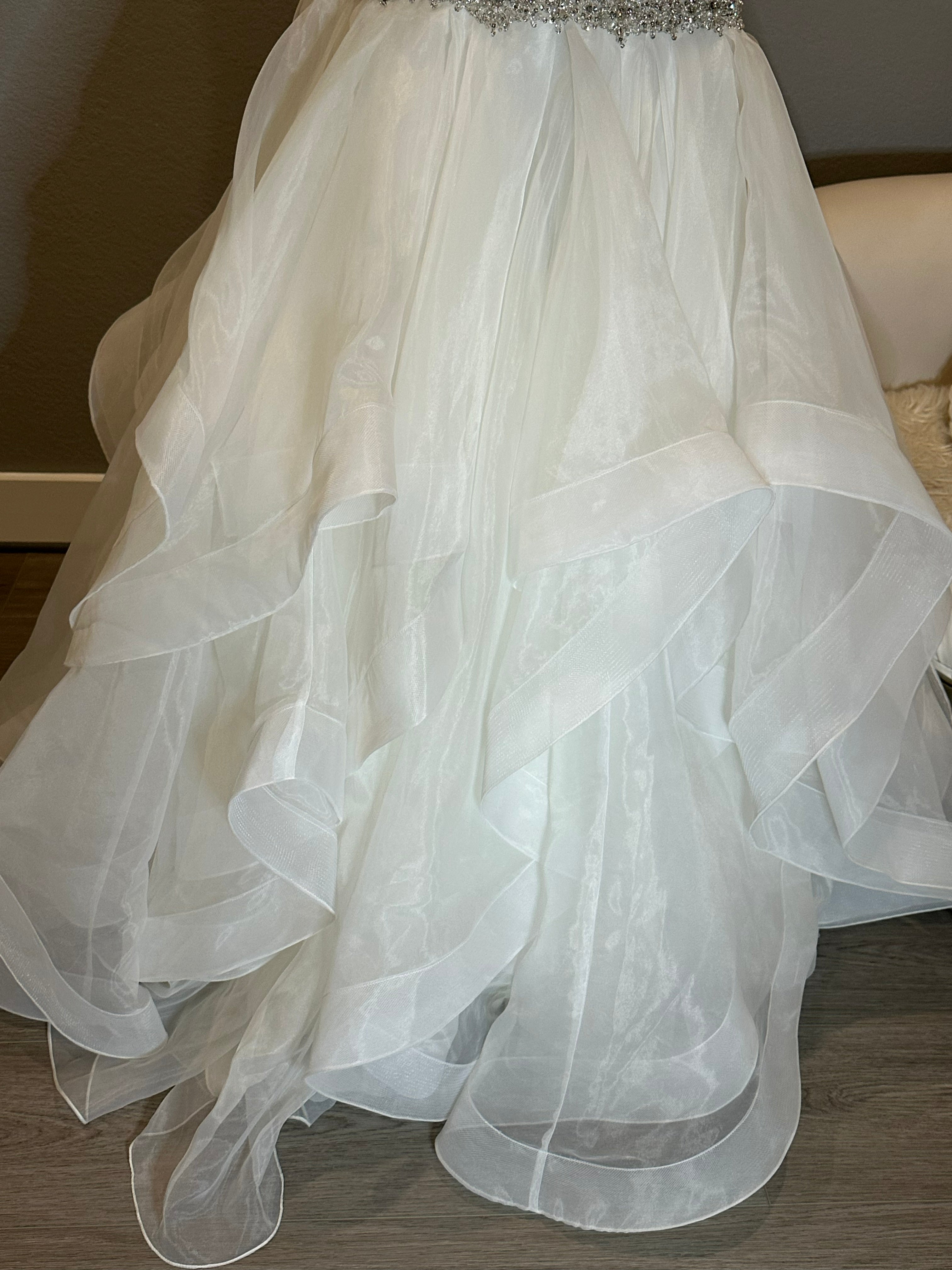 Boutique by Eddy K Wedding Dress – Organza Ruffle Ball Gown, V-Neck, Dramatic Train- SIZE 20