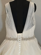 Boutique by Eddy K Wedding Dress – Organza Ruffle Ball Gown, V-Neck, Dramatic Train- SIZE 20
