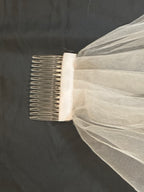 Short Wedding Veil with Blusher – Elbow Length Bridal Veil with Satin Ribbon Edge