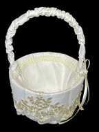 Elegant Lace & Pearl Flower Girl Basket