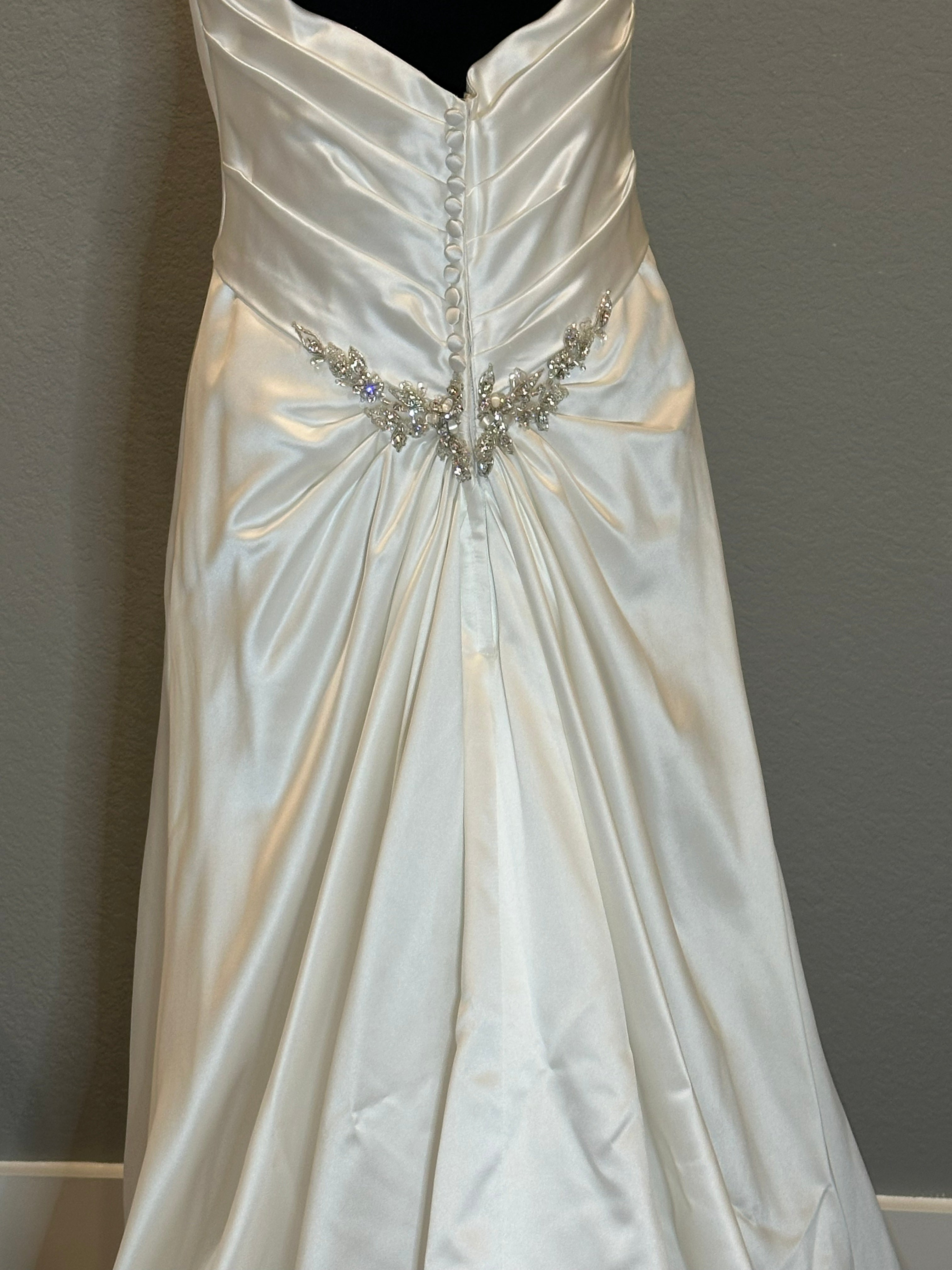 Impression Satin Halter Wedding Dress with Plunging Neckline & Beaded Waist Detail SIZE 12